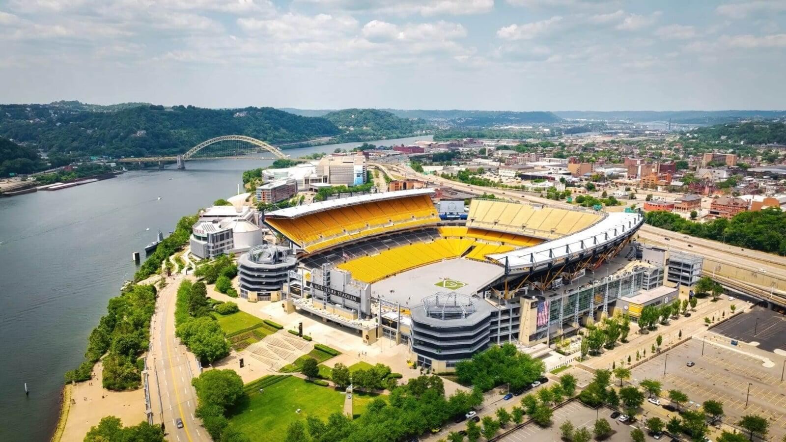 Aerial view of Acrisure Stadium Pittsburgh — home of the 2026 NFL Draft